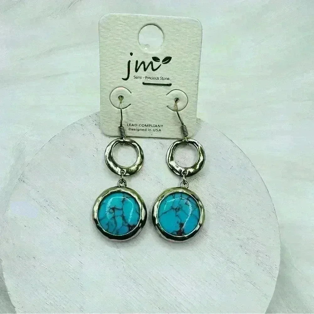 Blue Marble Statement Earrings - Picture 2 of 3